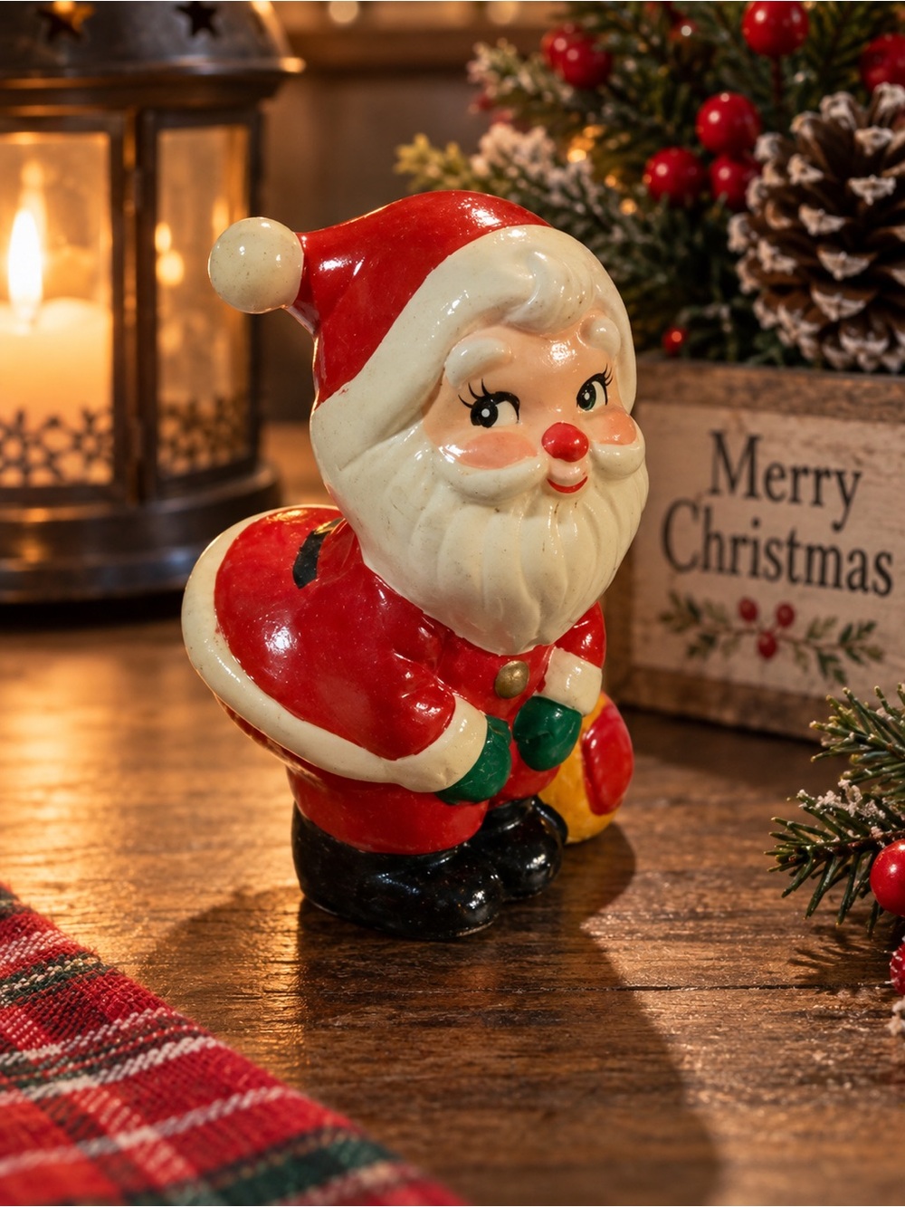 Vintage Mini Santa Claus Figurine 3” Ceramic Christmas Decor Retro Kitsch